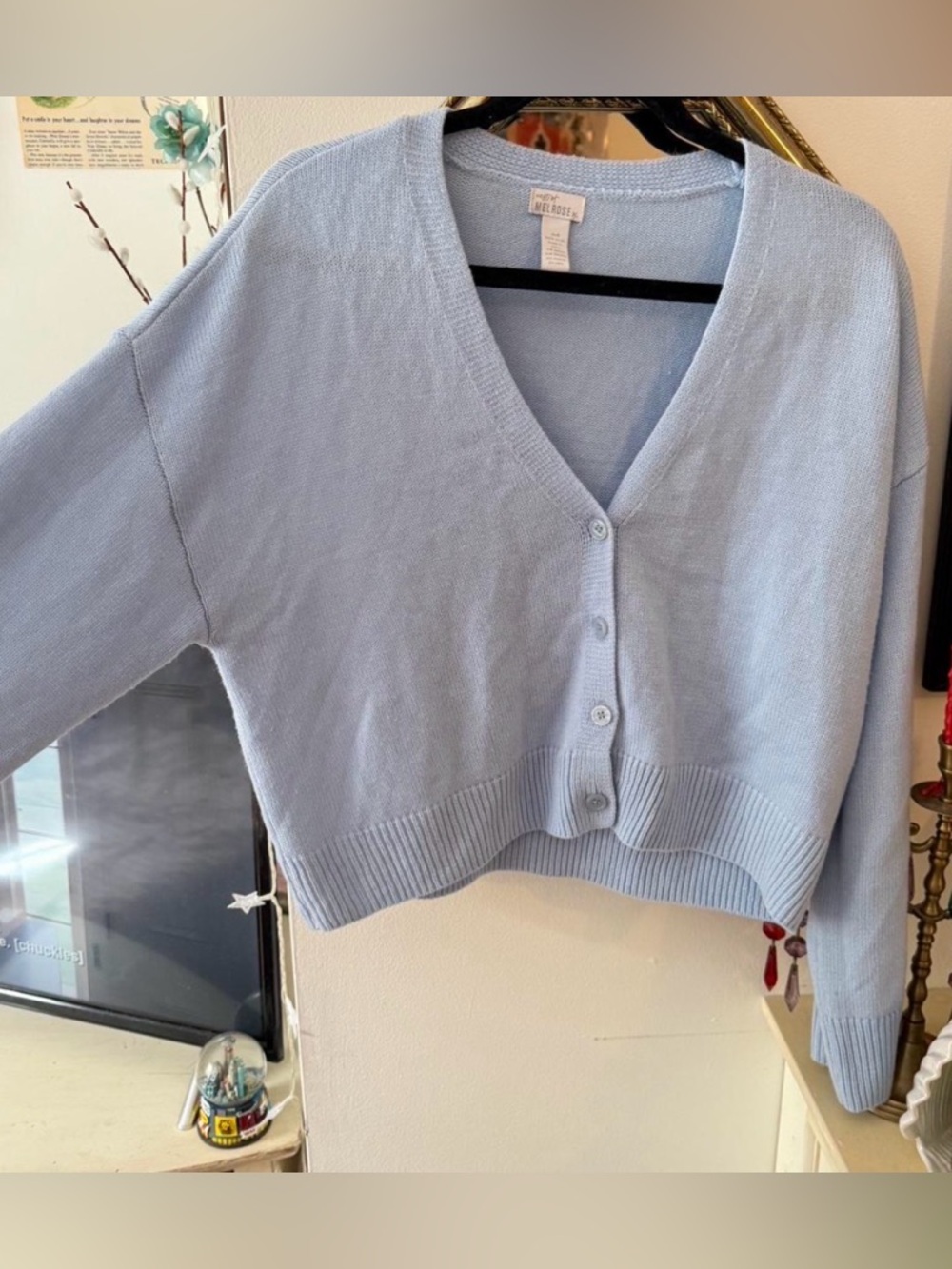 Cropped Light Blue V-Neck Button Cardigan